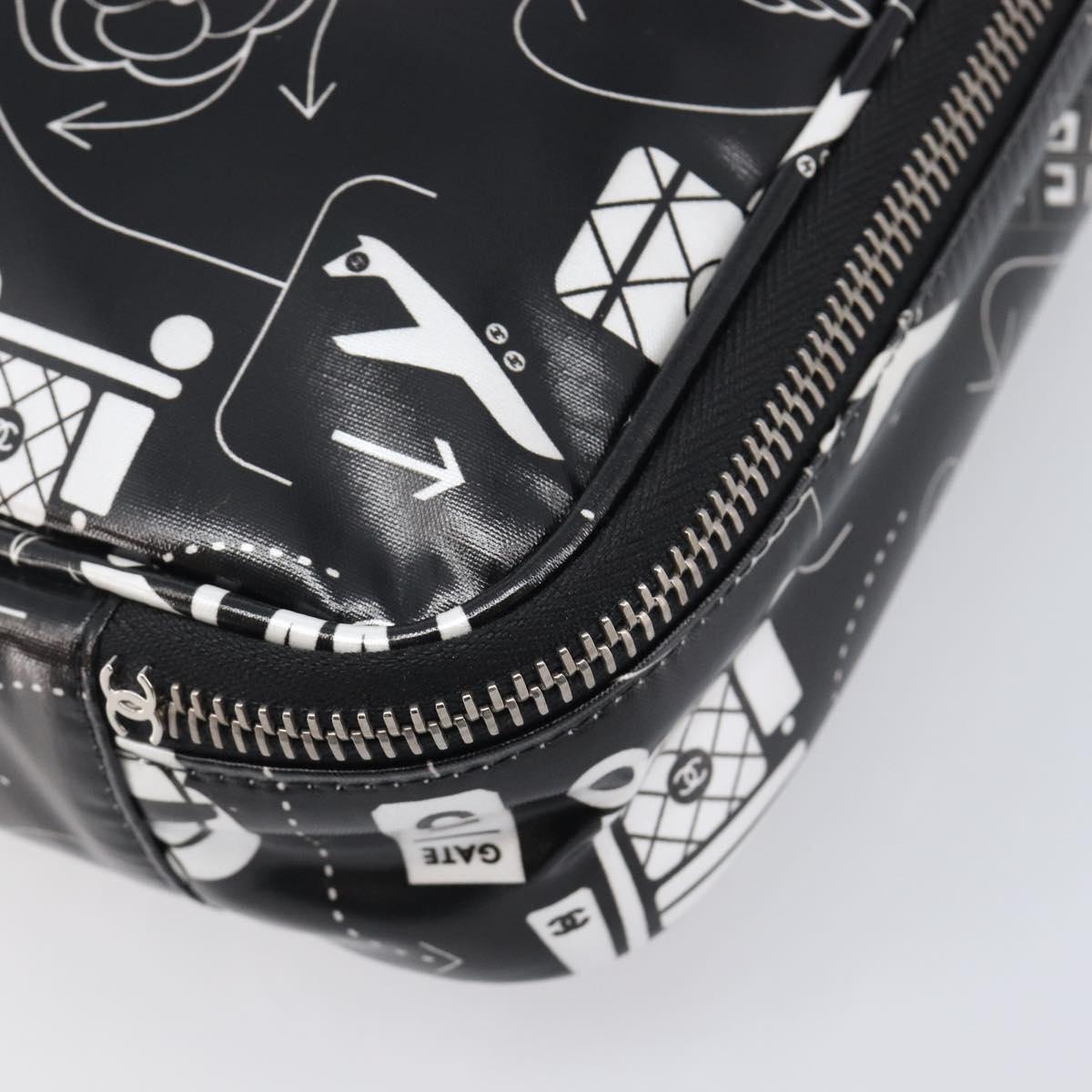 CHANEL Hand Bag PVC Canvas Black Silver CC Auth 209515V