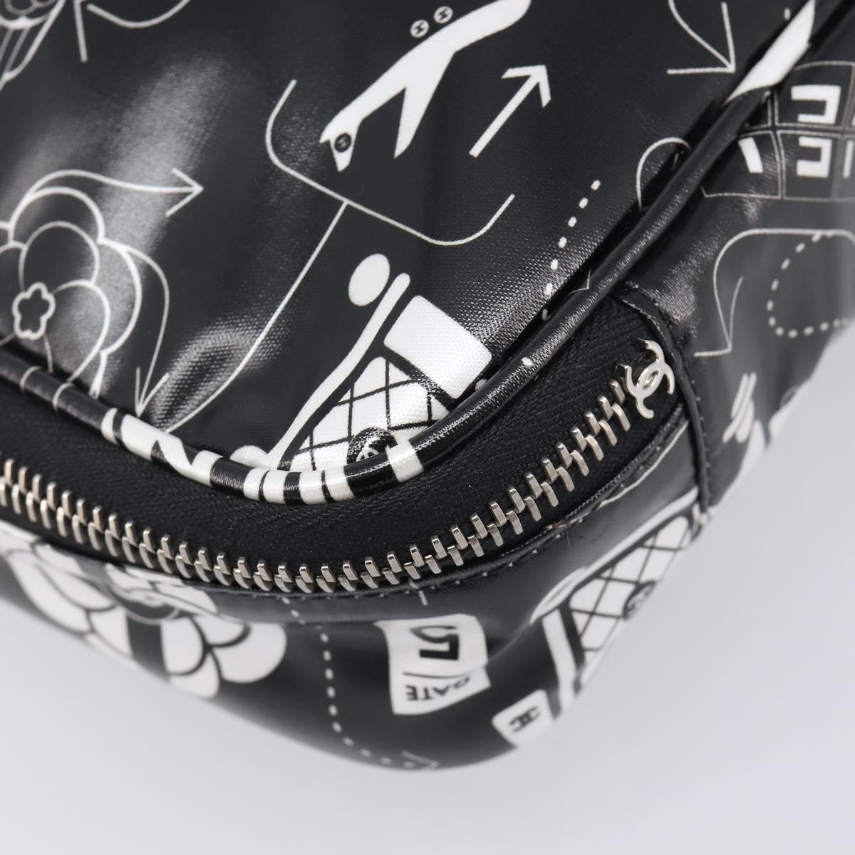 CHANEL Hand Bag PVC Canvas Black Silver CC Auth 209515V