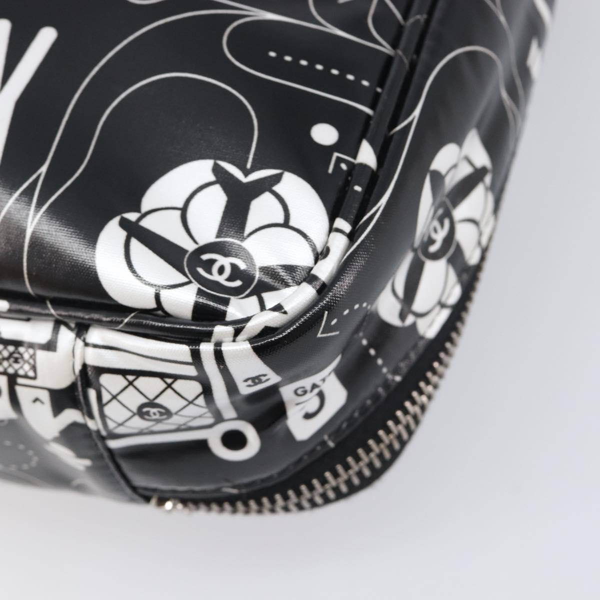 CHANEL Hand Bag PVC Canvas Black Silver CC Auth 209515V