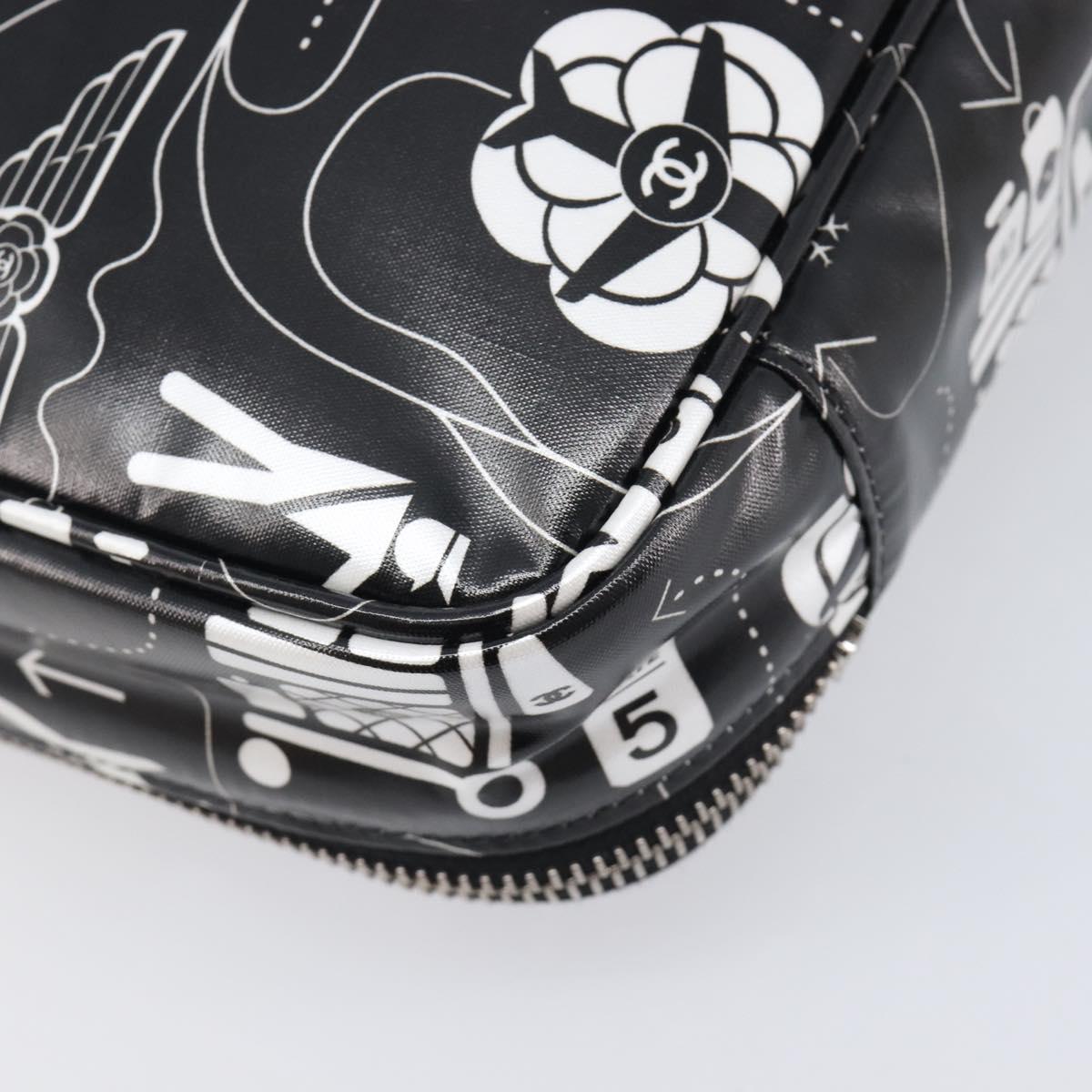 CHANEL Hand Bag PVC Canvas Black Silver CC Auth 209515V