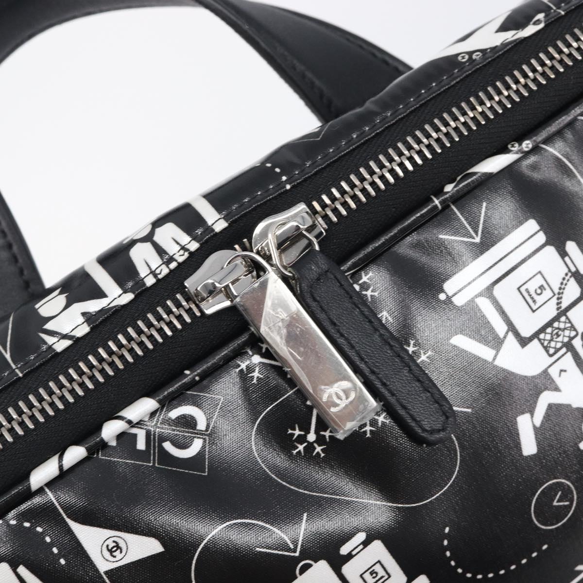 CHANEL Hand Bag PVC Canvas Black Silver CC Auth 209515V