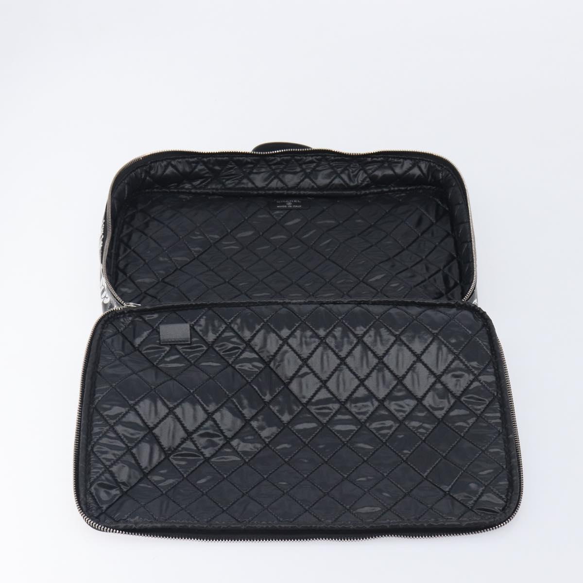 CHANEL Hand Bag PVC Canvas Black Silver CC Auth 209515V