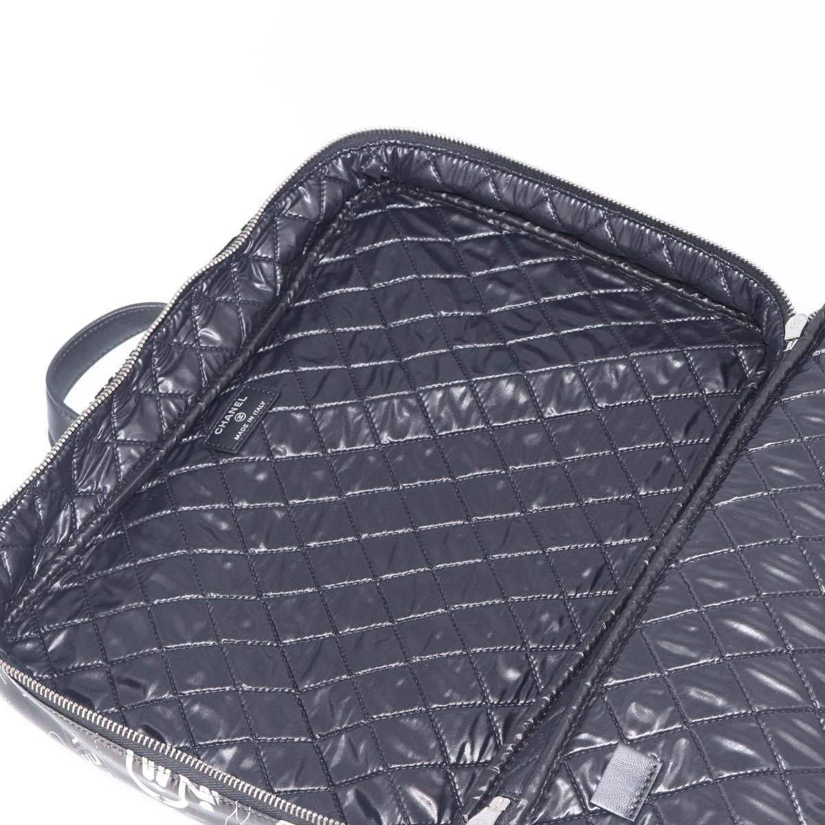 CHANEL Hand Bag PVC Canvas Black Silver CC Auth 209515V