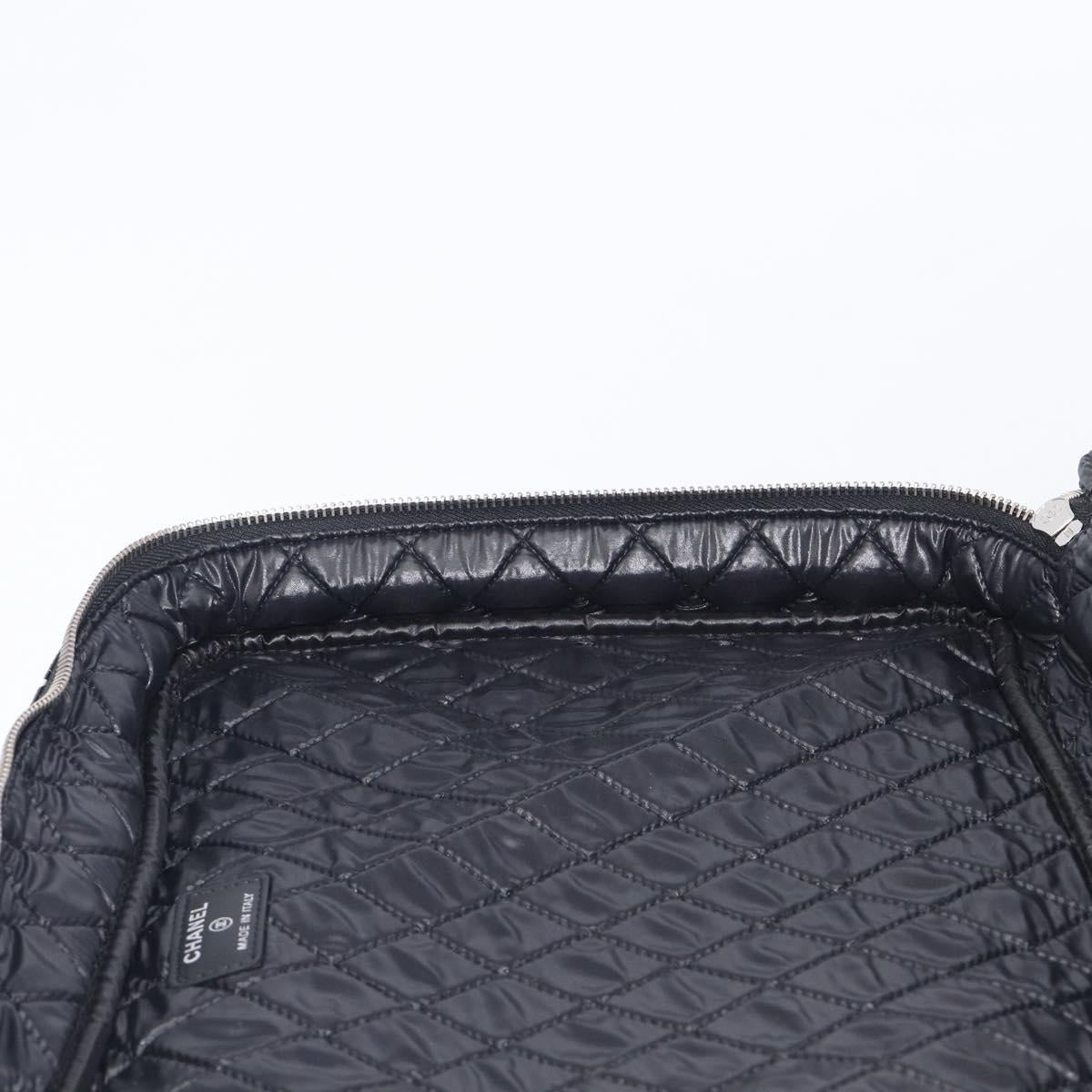 CHANEL Hand Bag PVC Canvas Black Silver CC Auth 209515V
