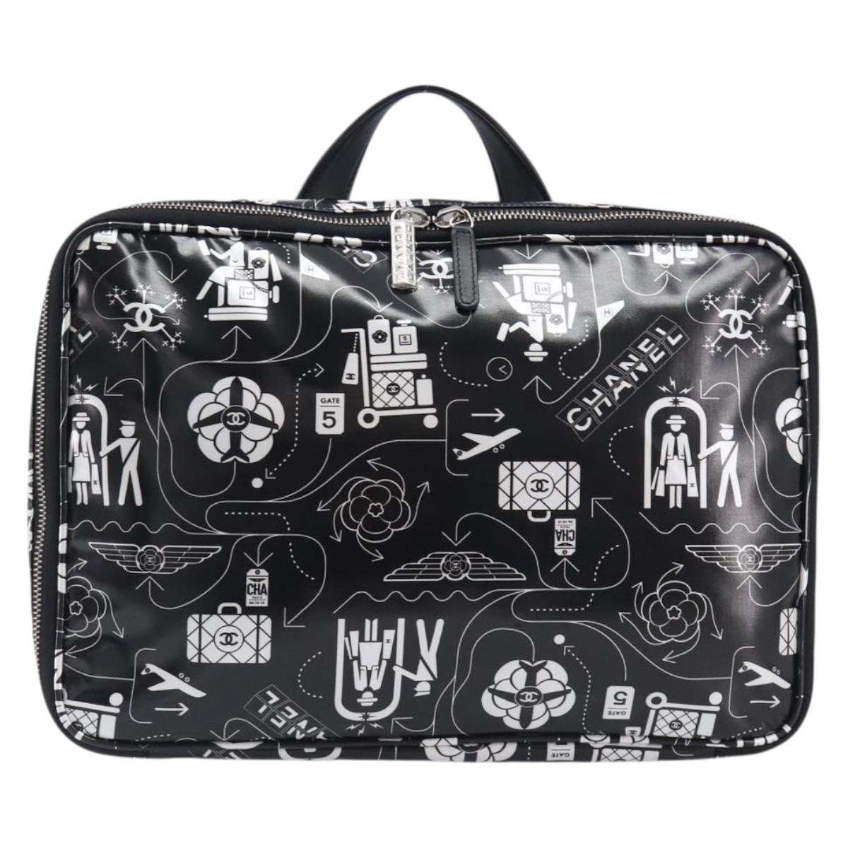 CHANEL Hand Bag PVC Canvas Black Silver CC Auth 209515V