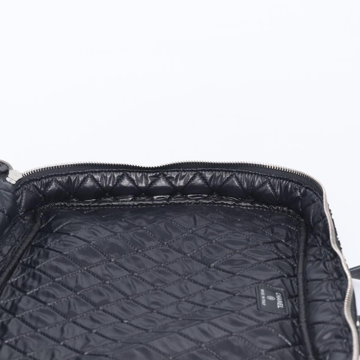 CHANEL Hand Bag PVC Canvas Black Silver CC Auth 209515V