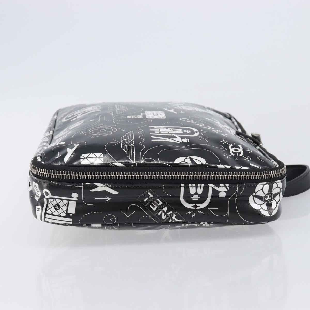 CHANEL Hand Bag PVC Canvas Black Silver CC Auth 209515V
