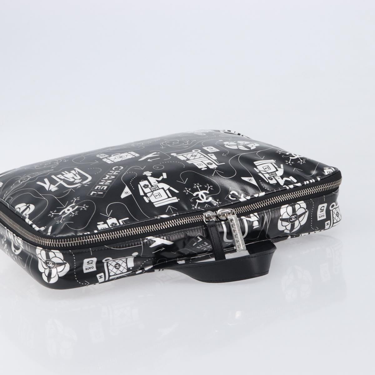 CHANEL Hand Bag PVC Canvas Black Silver CC Auth 209515V
