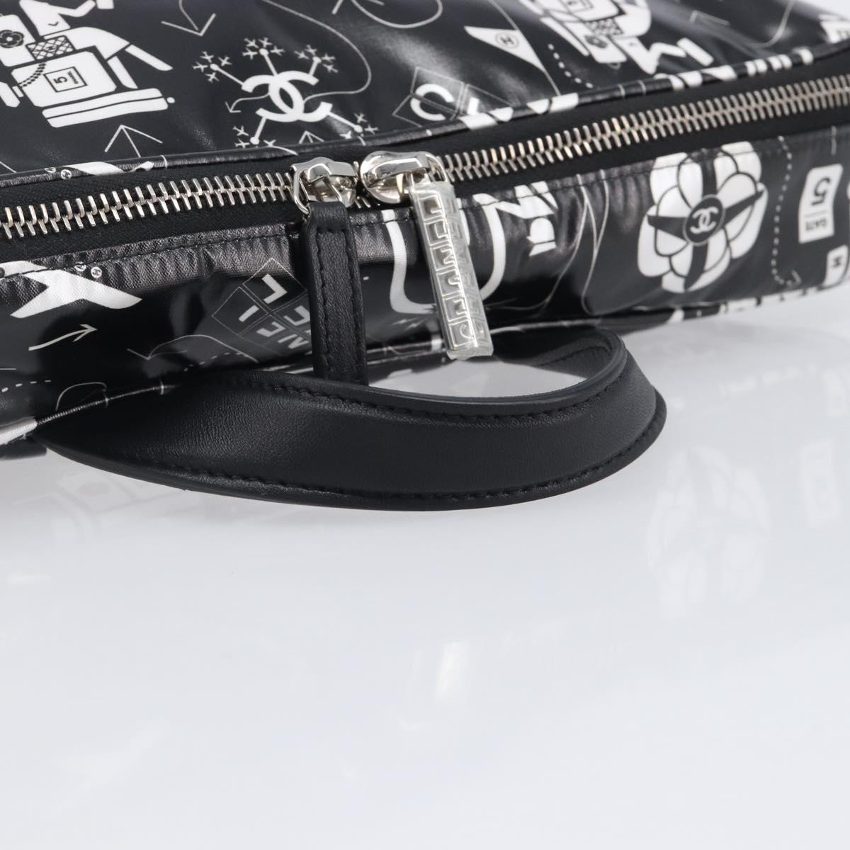 CHANEL Hand Bag PVC Canvas Black Silver CC Auth 209515V