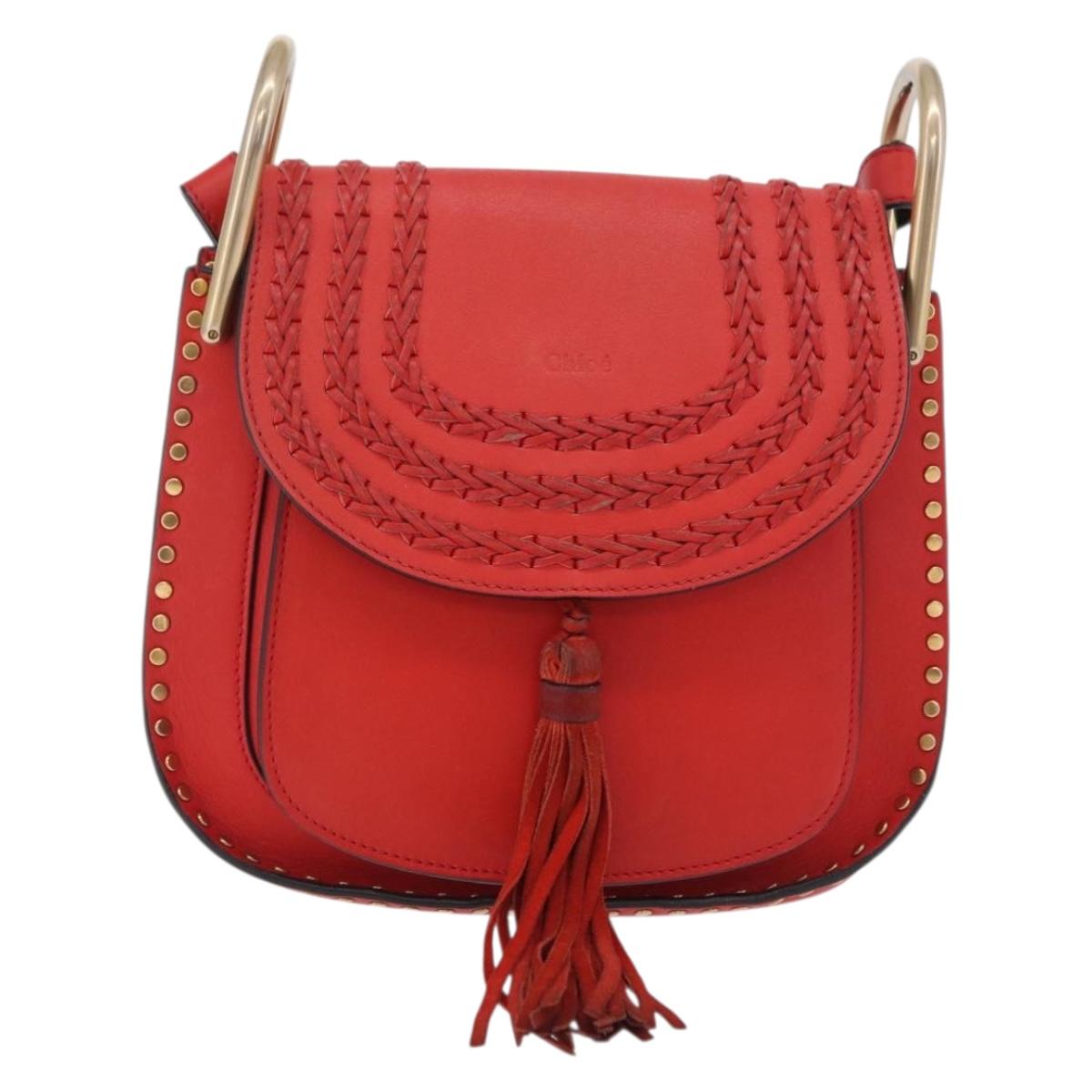 Chloe Shoulder Bag Leather Red Gold Auth 209516V
