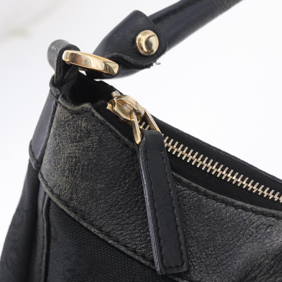 GUCCI GG Canvas Abbey Shoulder Bag Black Gold 190525 Auth 209519