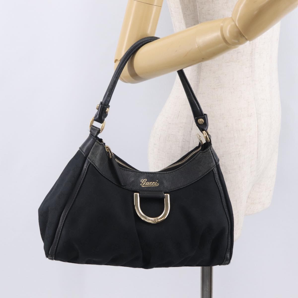 GUCCI GG Canvas Abbey Shoulder Bag Black Gold 190525 Auth 209519