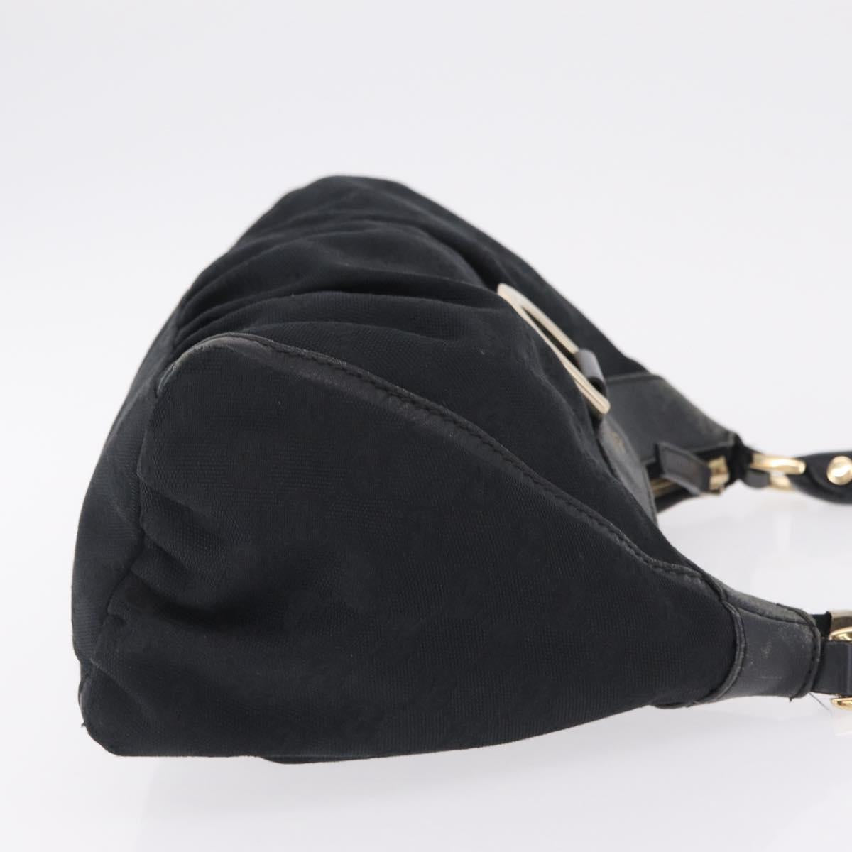 GUCCI GG Canvas Abbey Shoulder Bag Black Gold 190525 Auth 209519
