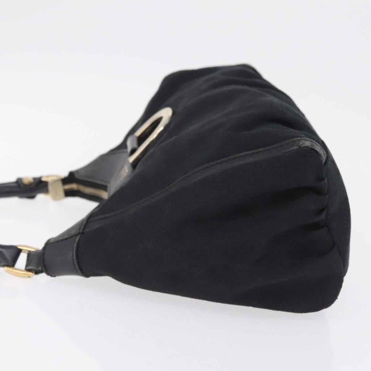 GUCCI GG Canvas Abbey Shoulder Bag Black Gold 190525 Auth 209519