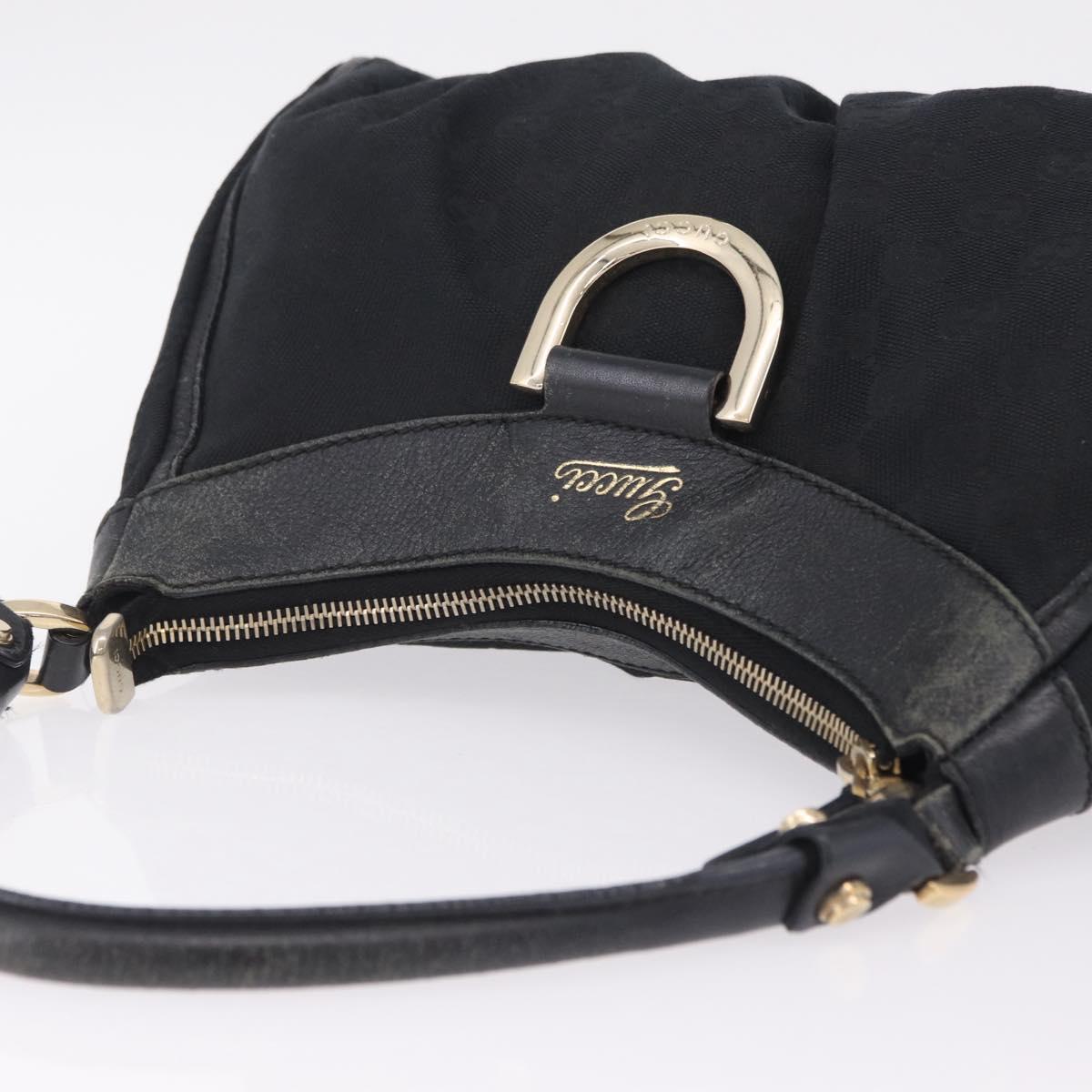 GUCCI GG Canvas Abbey Shoulder Bag Black Gold 190525 Auth 209519