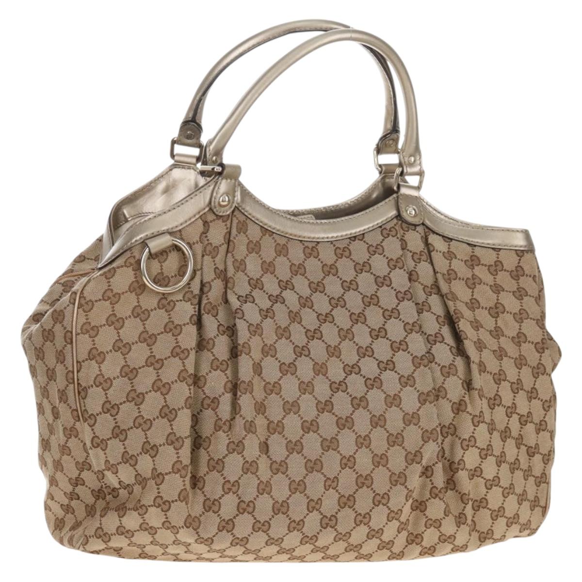 GUCCI GG Canvas Hand Bag Beige Gold 211943 Auth 209529V