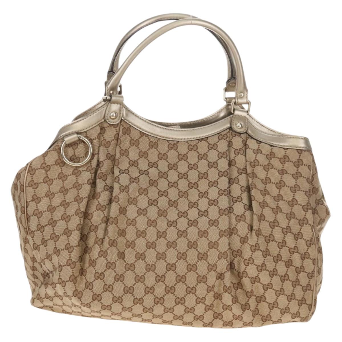 GUCCI GG Canvas Hand Bag Beige Gold 211943 Auth 209529V