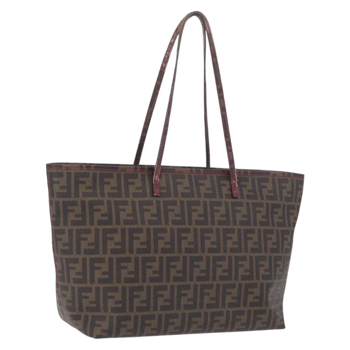 FENDI Zucca Canvas Tote Bag PVC Brown Black Auth 209535