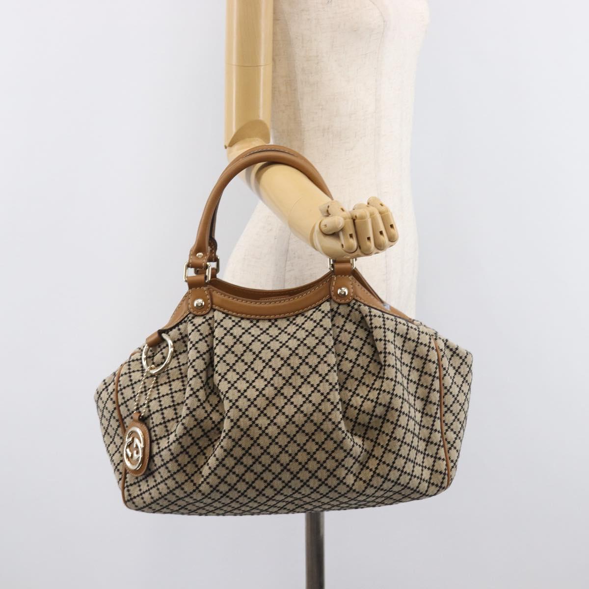 GUCCI Diamante GG Canvas Sukey Hand Bag Beige Gold 211944 Auth 209539V
