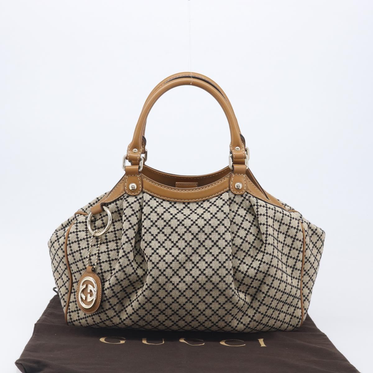 GUCCI Diamante GG Canvas Sukey Hand Bag Beige Gold 211944 Auth 209539V