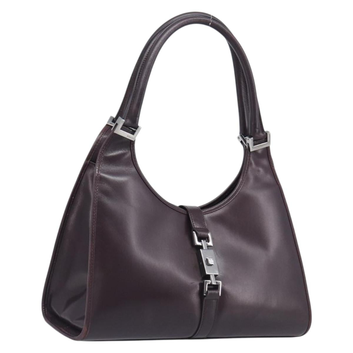 GUCCI Jackie Hand Bag Leather Bordeaux Silver 002 1067 Auth 209540V