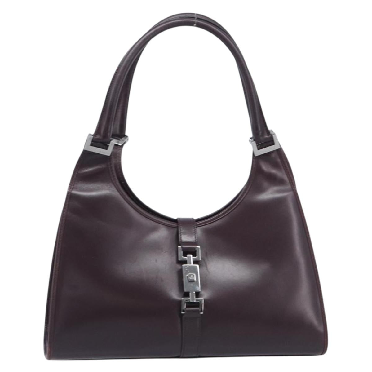 GUCCI Jackie Hand Bag Leather Bordeaux Silver 002 1067 Auth 209540V
