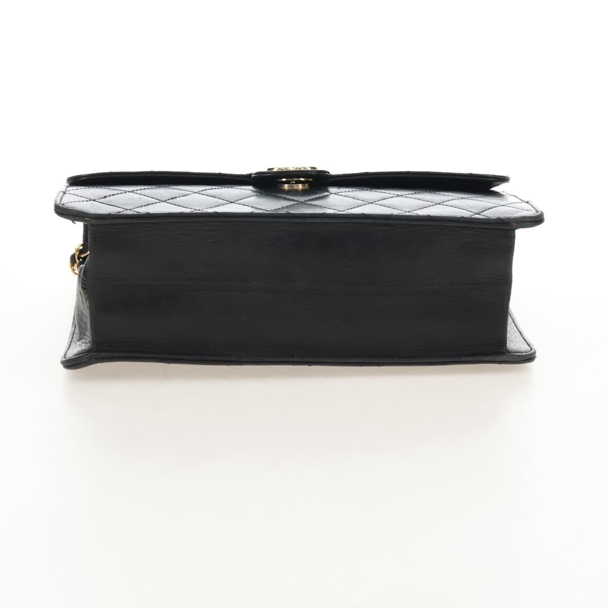 CHANEL Matelasse Chain Shoulder Bag Lamb Skin Black Gold CC Auth 209543A