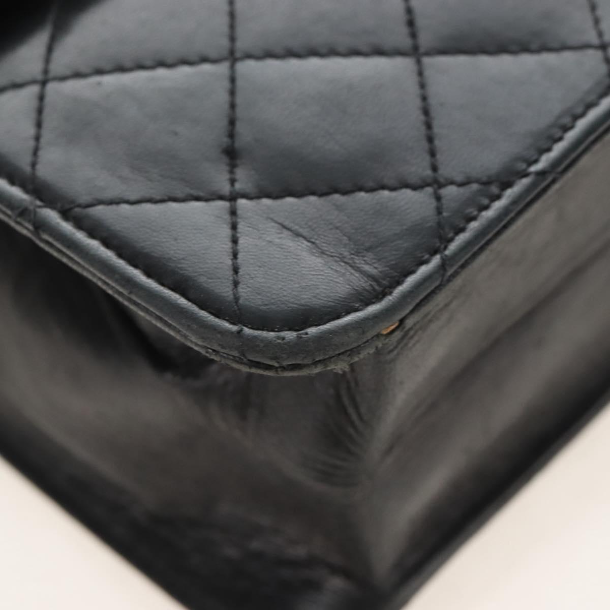 CHANEL Matelasse Chain Shoulder Bag Lamb Skin Black Gold CC Auth 209543A