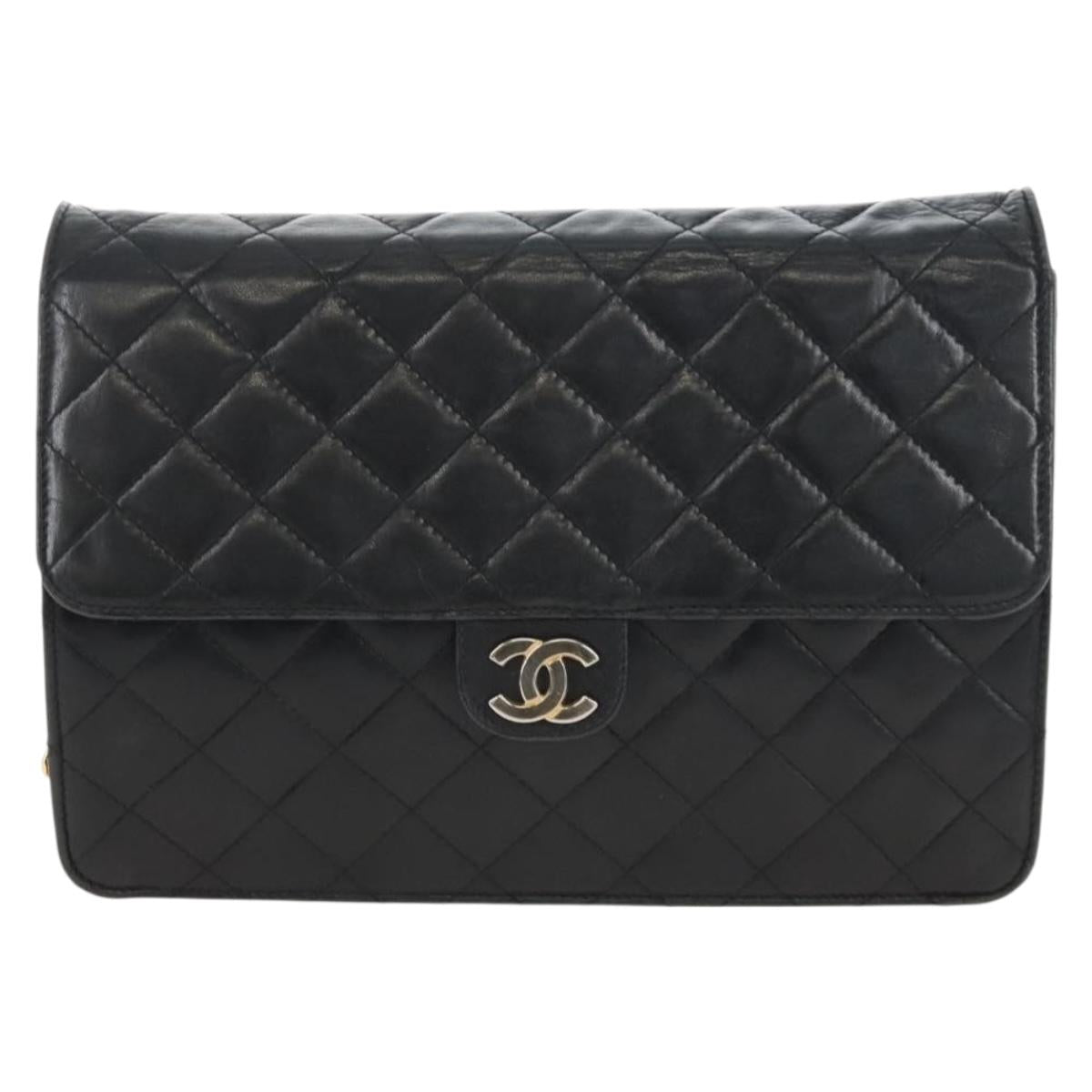 CHANEL Matelasse Chain Shoulder Bag Lamb Skin Black Gold CC Auth 209543A