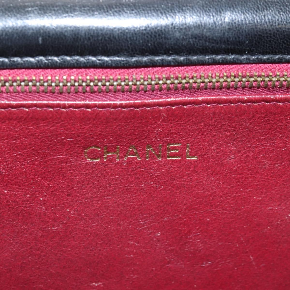 CHANEL Matelasse Chain Shoulder Bag Lamb Skin Black Gold CC Auth 209543A