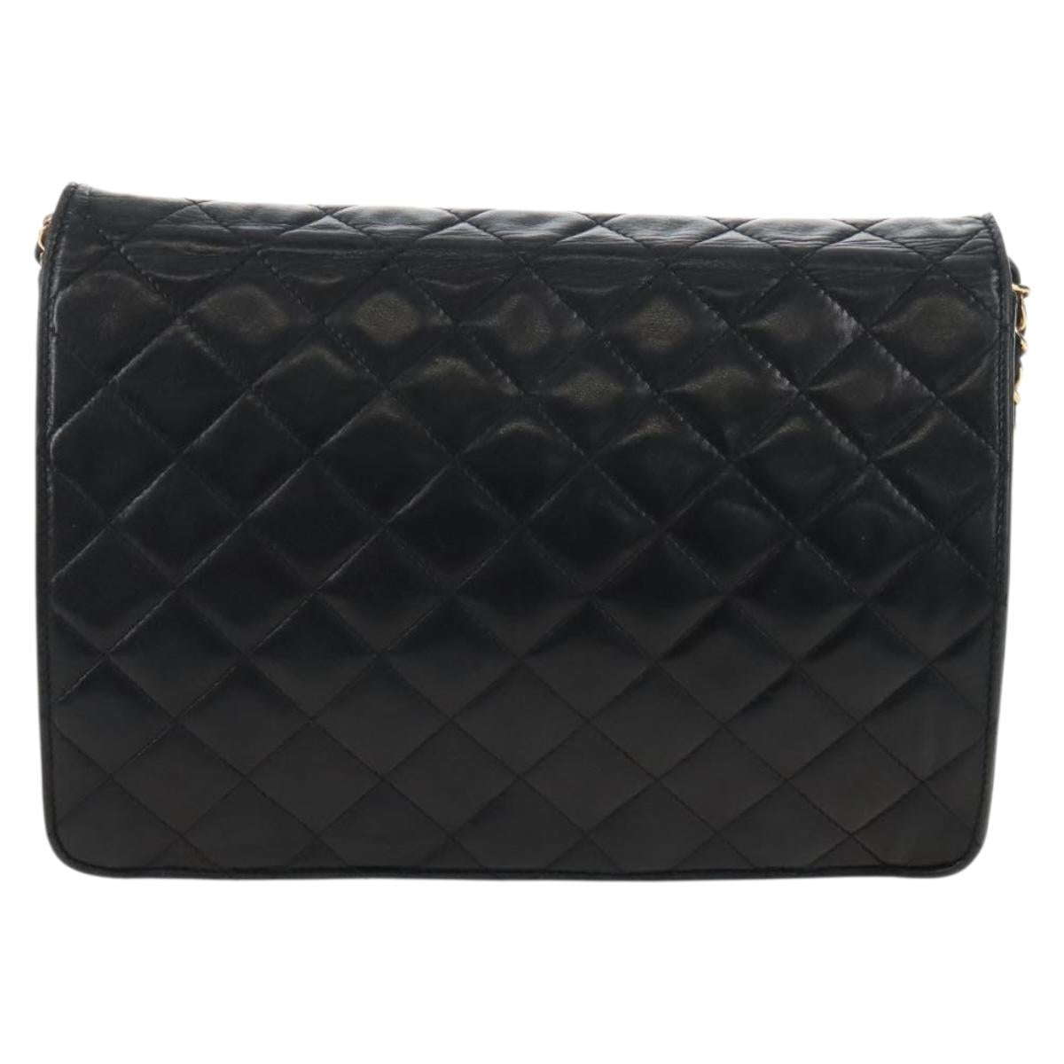 CHANEL Matelasse Chain Shoulder Bag Lamb Skin Black Gold CC Auth 209543A