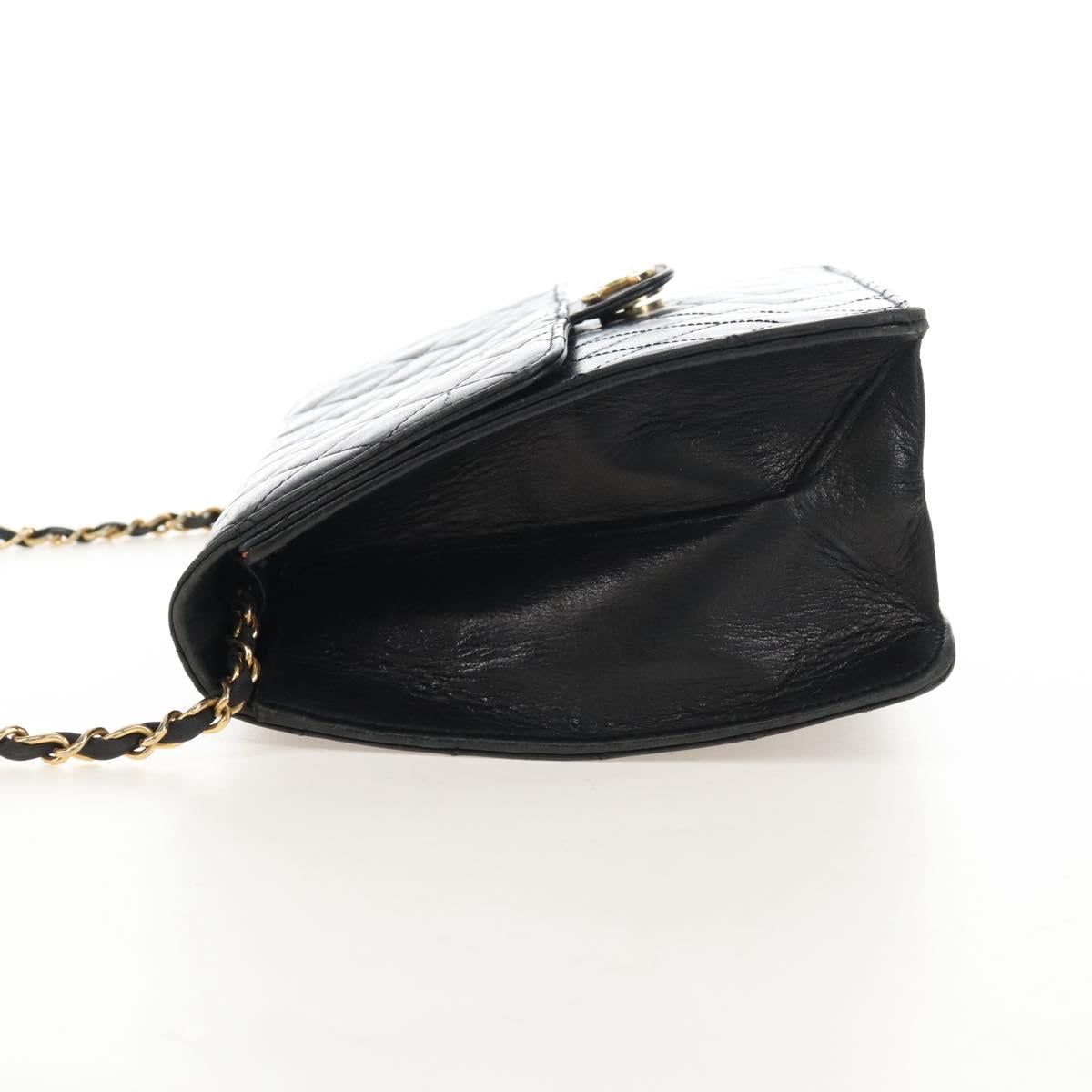 CHANEL Matelasse Chain Shoulder Bag Lamb Skin Black Gold CC Auth 209543A