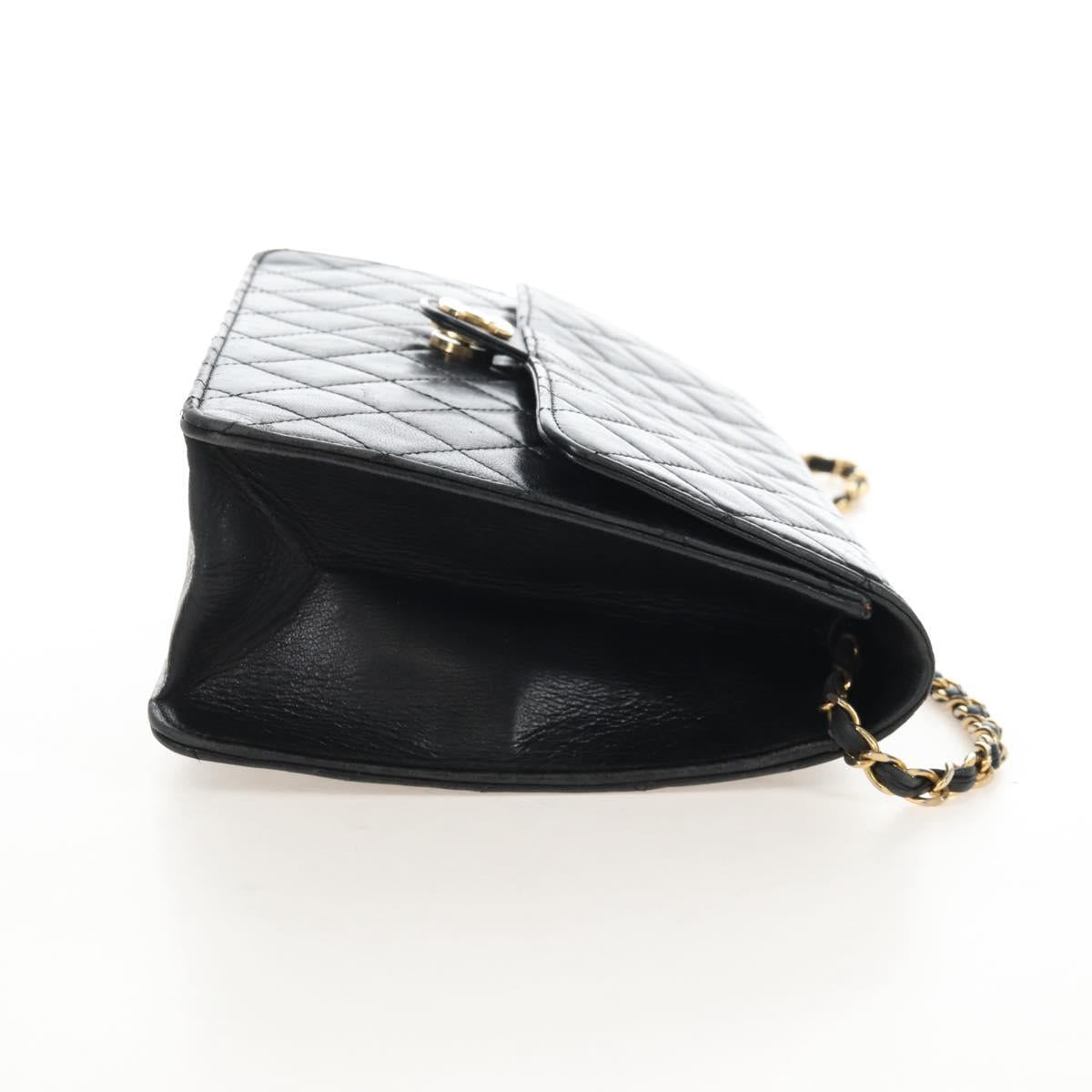 CHANEL Matelasse Chain Shoulder Bag Lamb Skin Black Gold CC Auth 209543A