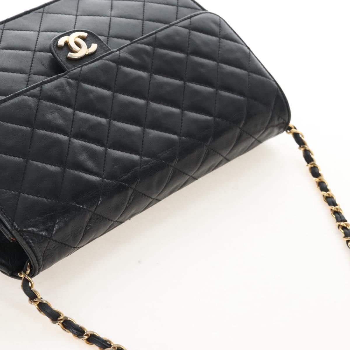 CHANEL Matelasse Chain Shoulder Bag Lamb Skin Black Gold CC Auth 209543A