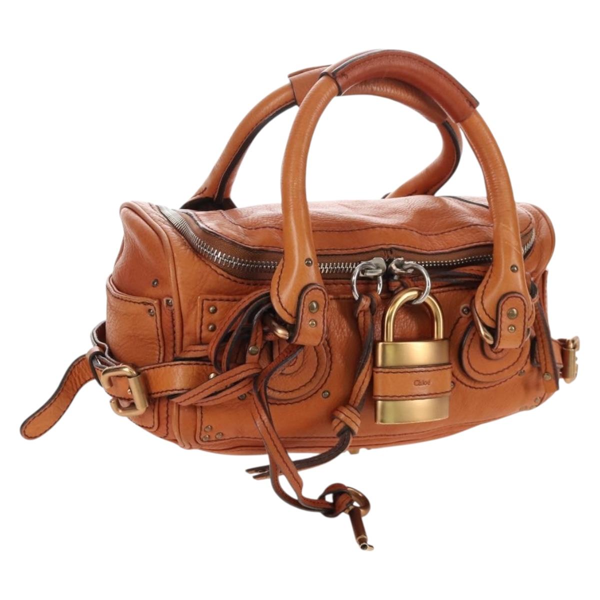 Chloe Paddington Hand Bag Leather Orange Gold Silver Auth 209544V
