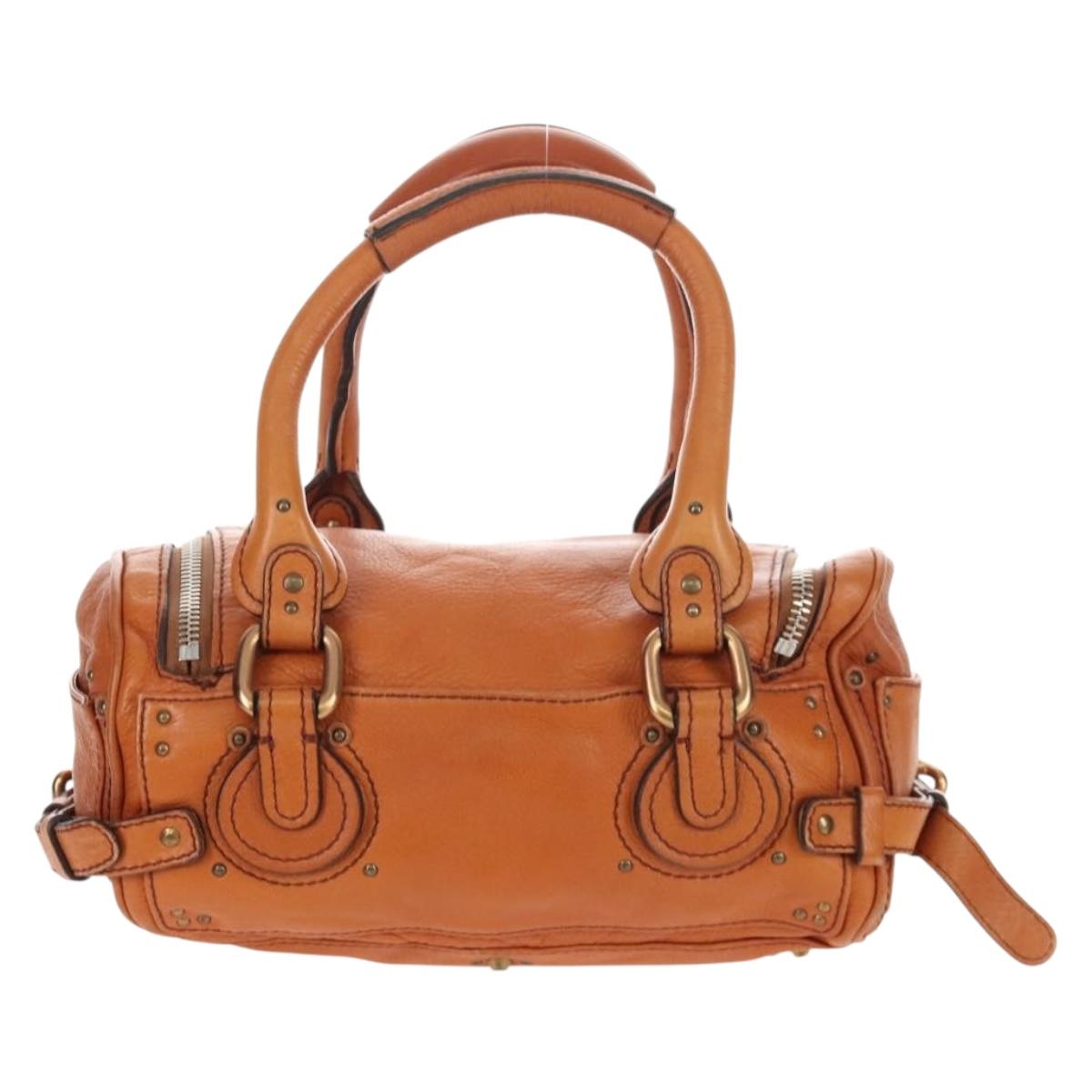Chloe Paddington Hand Bag Leather Orange Gold Silver Auth 209544V