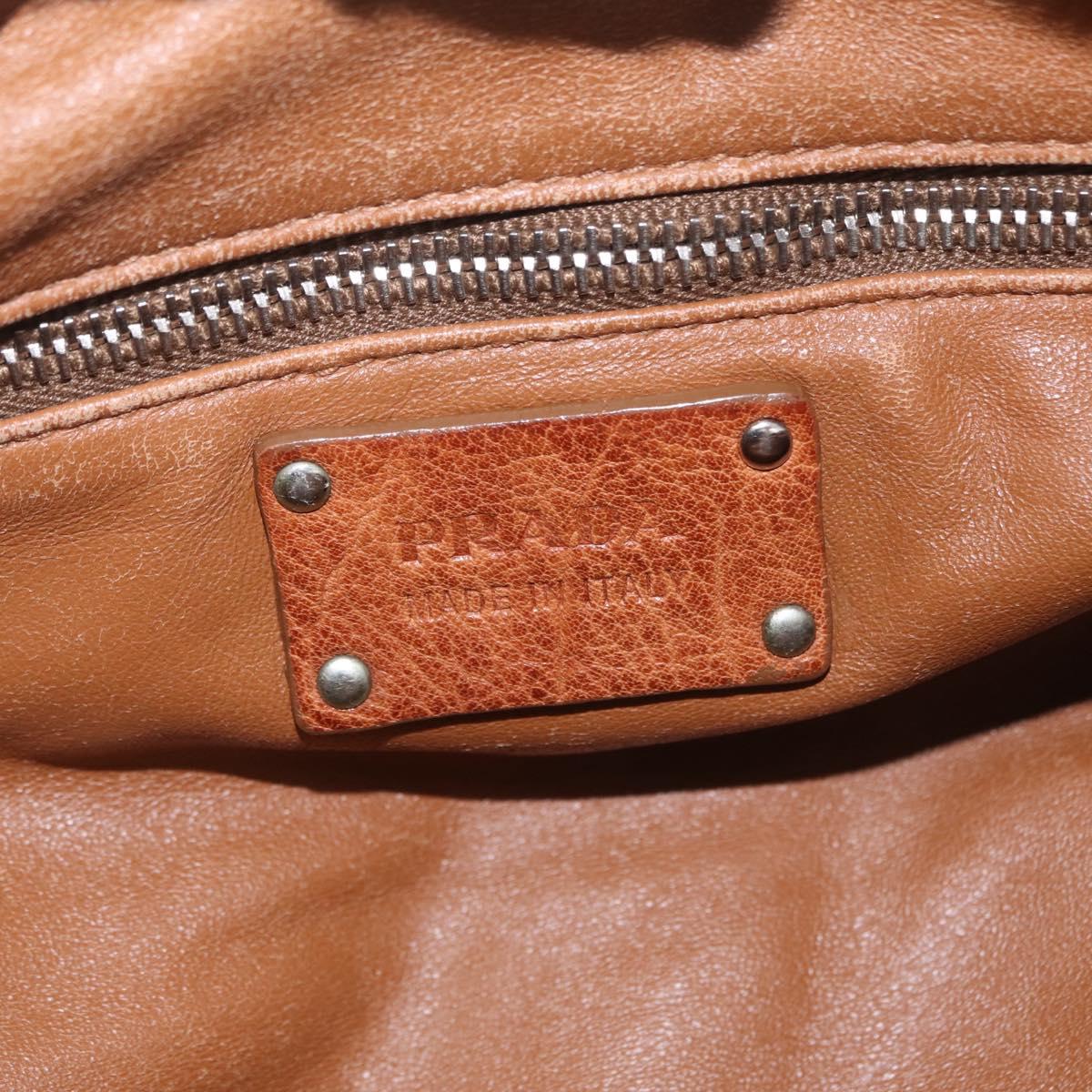 PRADA Tote Bag Leather Brown Silver Auth 209547V