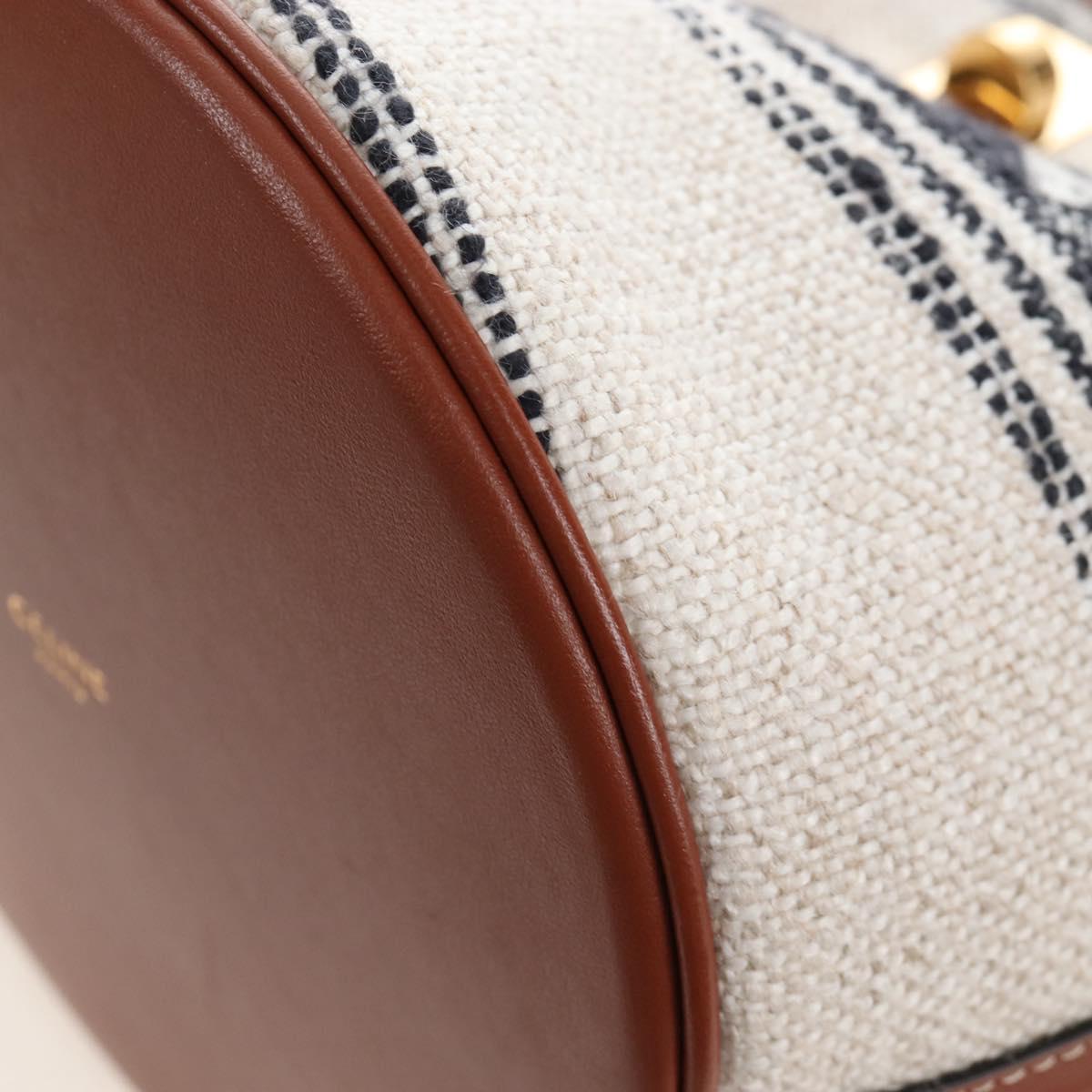 CELINE Teen Bucket 16 Shoulder Bag Canvas 2way Beige Gold Auth 209548M