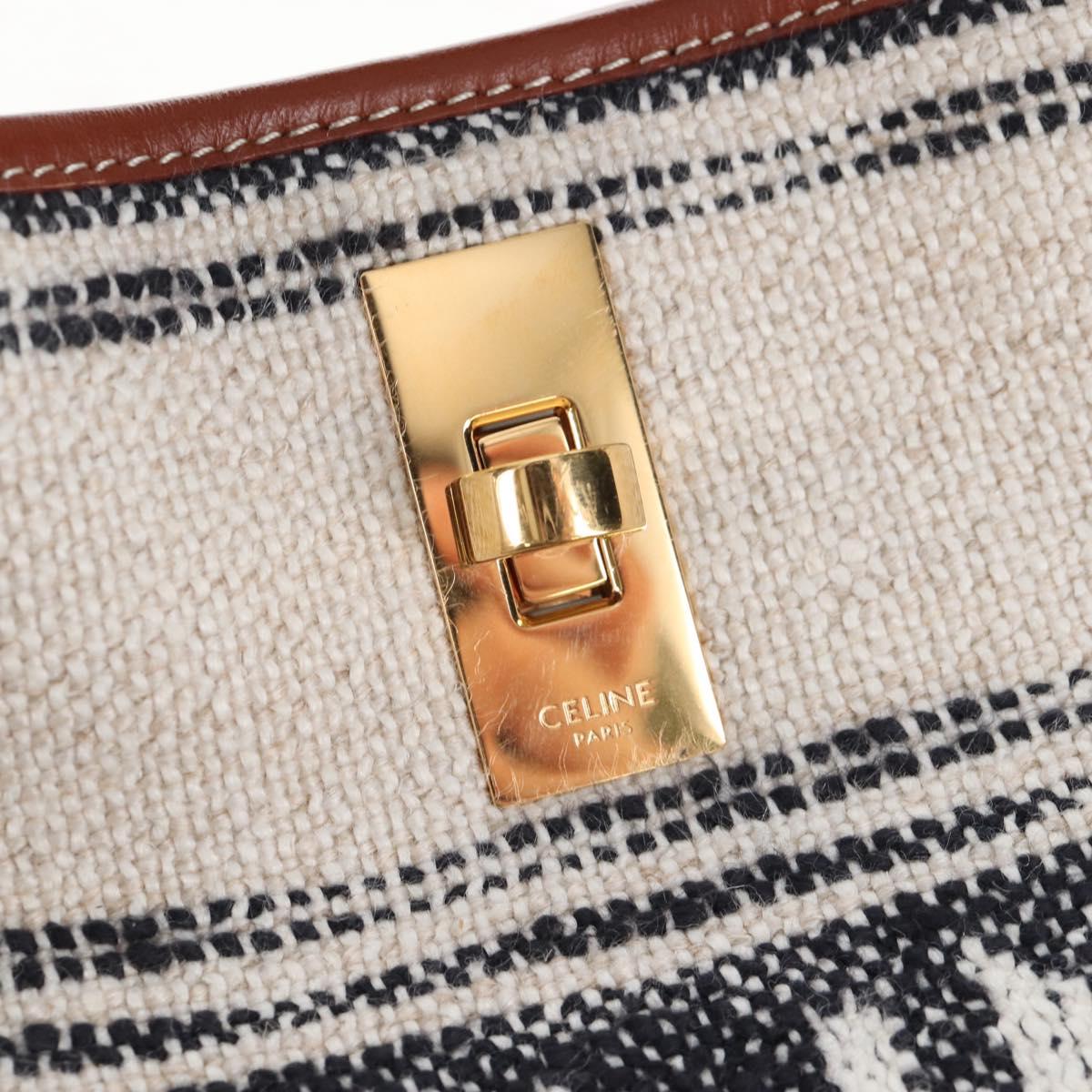 CELINE Teen Bucket 16 Shoulder Bag Canvas 2way Beige Gold Auth 209548M