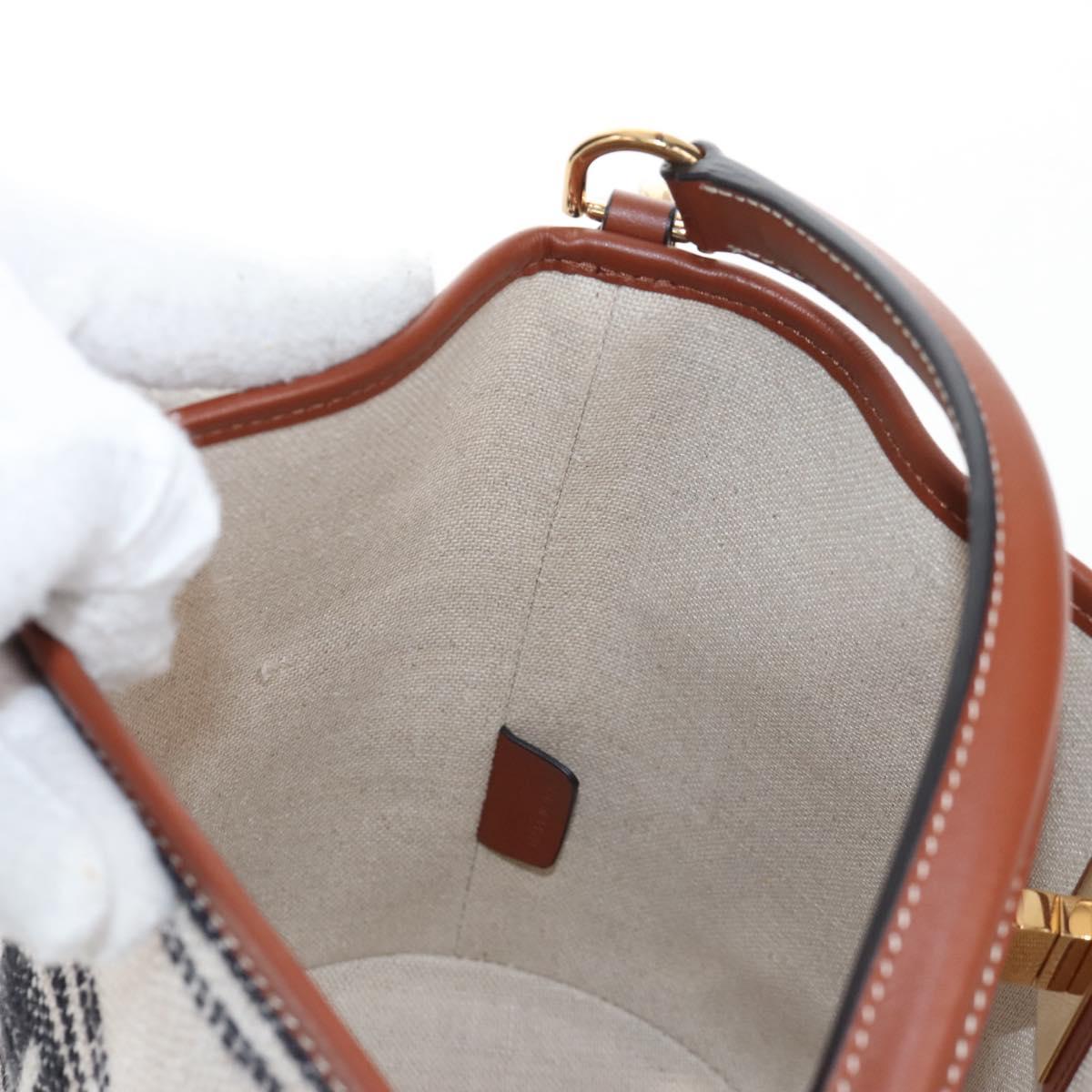 CELINE Teen Bucket 16 Shoulder Bag Canvas 2way Beige Gold Auth 209548M