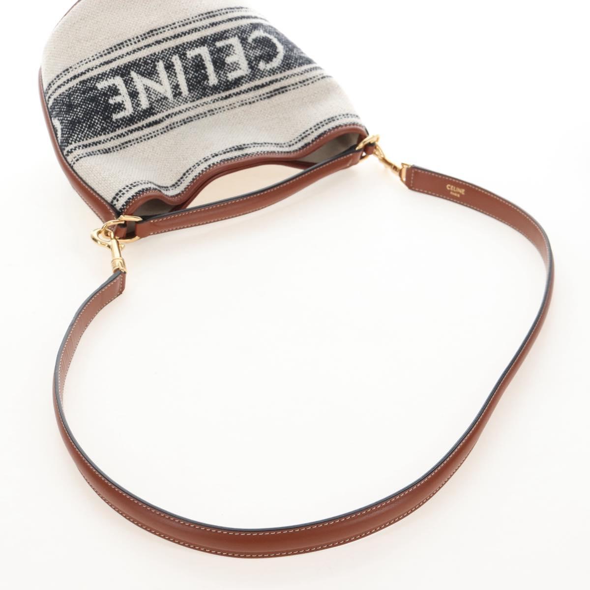 CELINE Teen Bucket 16 Shoulder Bag Canvas 2way Beige Gold Auth 209548M