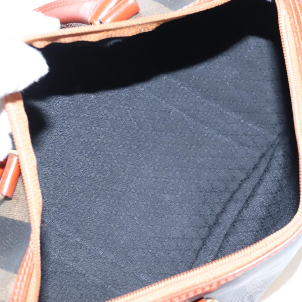 FENDI Pecan Canvas Boston Bag PVC Black Brown Auth 209549V