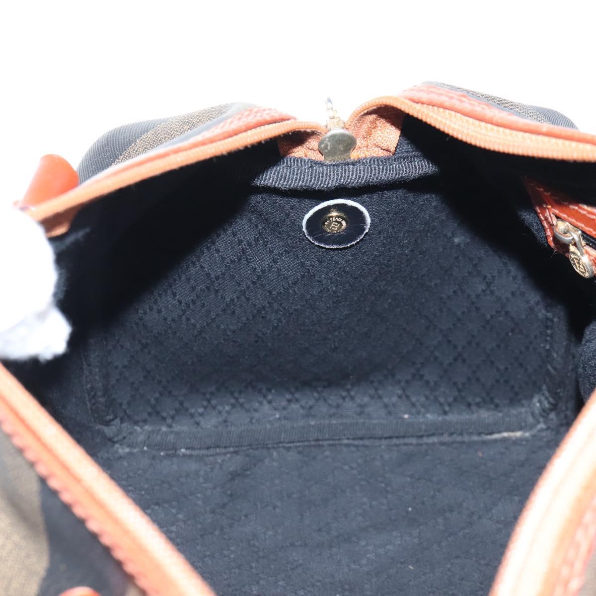 FENDI Pecan Canvas Boston Bag PVC Black Brown Auth 209549V