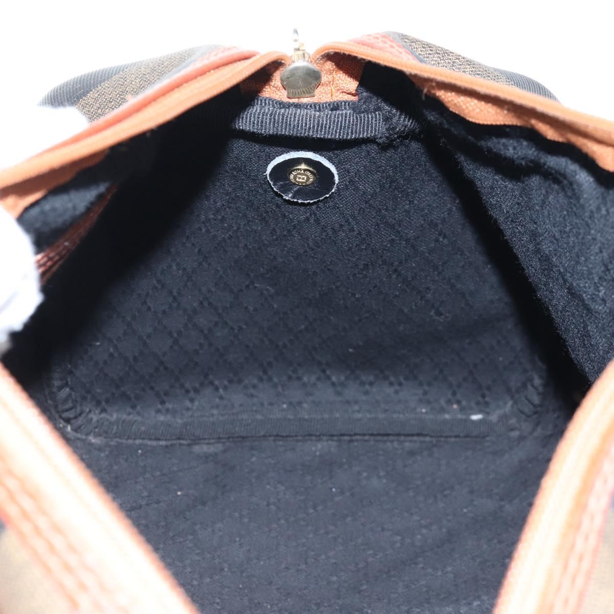 FENDI Pecan Canvas Boston Bag PVC Black Brown Auth 209549V