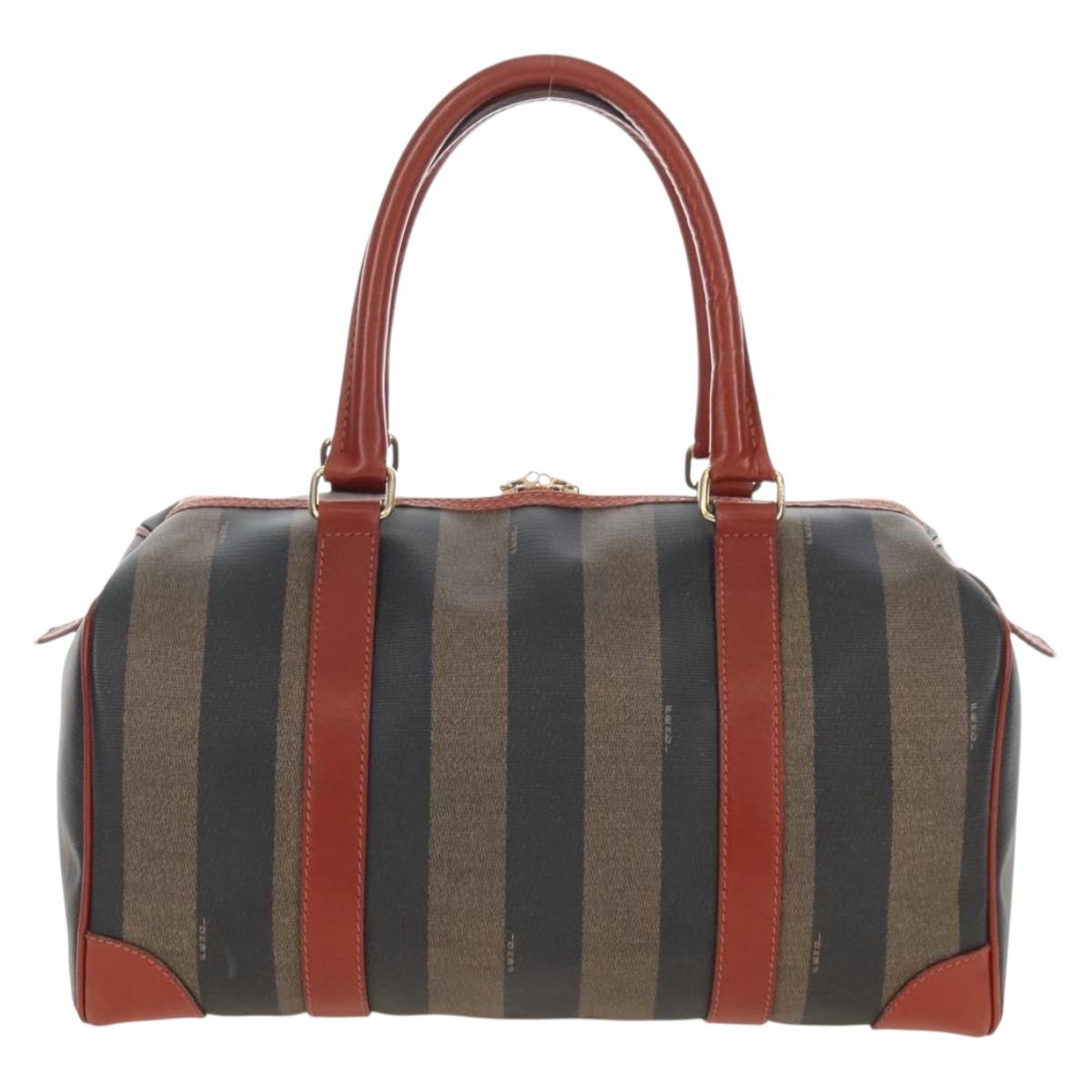 FENDI Pecan Canvas Boston Bag PVC Black Brown Auth 209549V