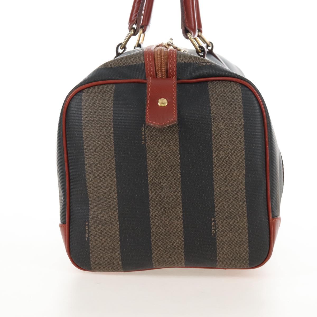 FENDI Pecan Canvas Boston Bag PVC Black Brown Auth 209549V