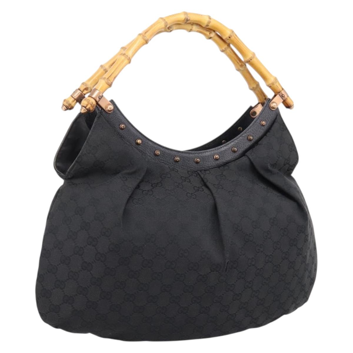 GUCCI GG Canvas Bamboo Shoulder Bag Black 124293 Auth 209550