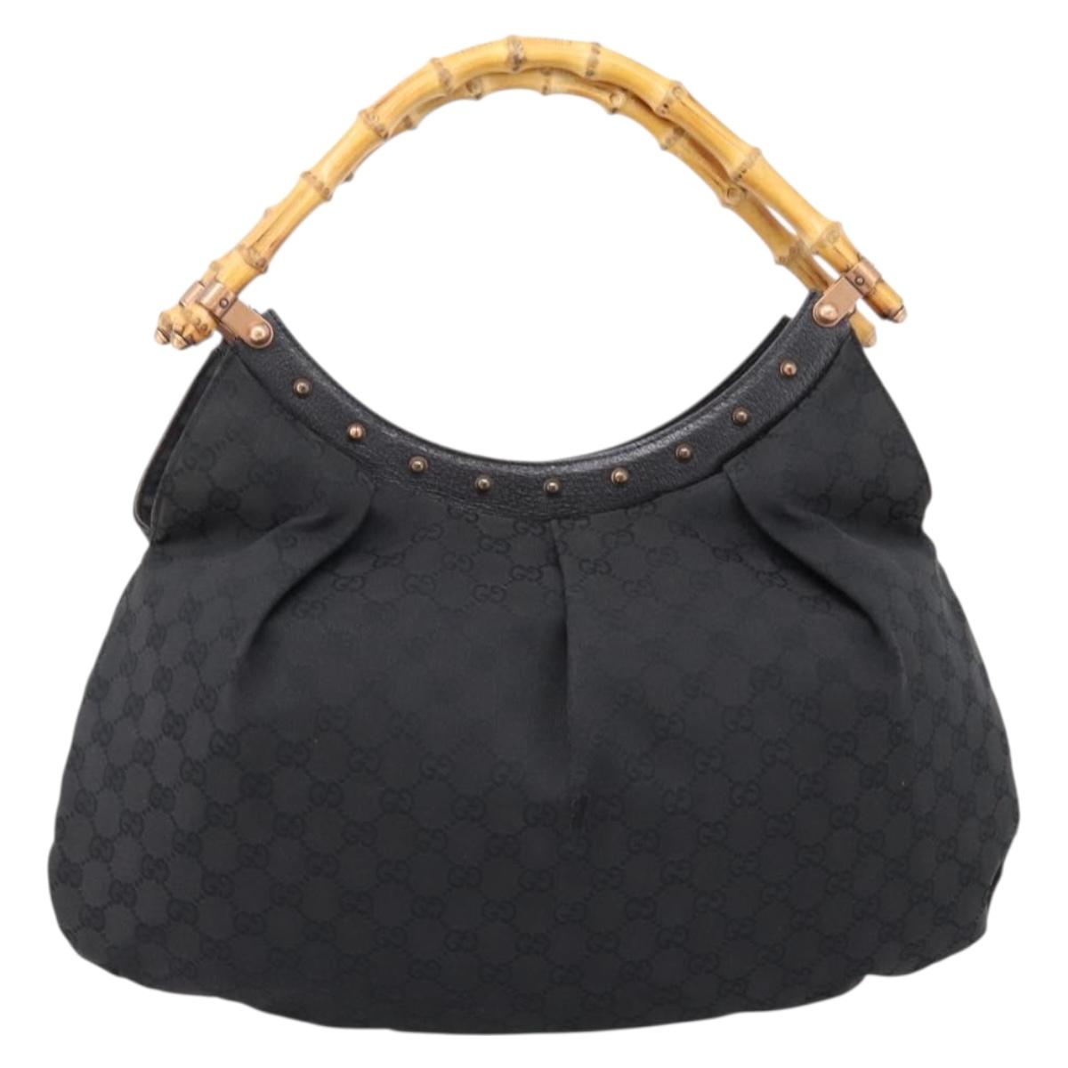 GUCCI GG Canvas Bamboo Shoulder Bag Black 124293 Auth 209550