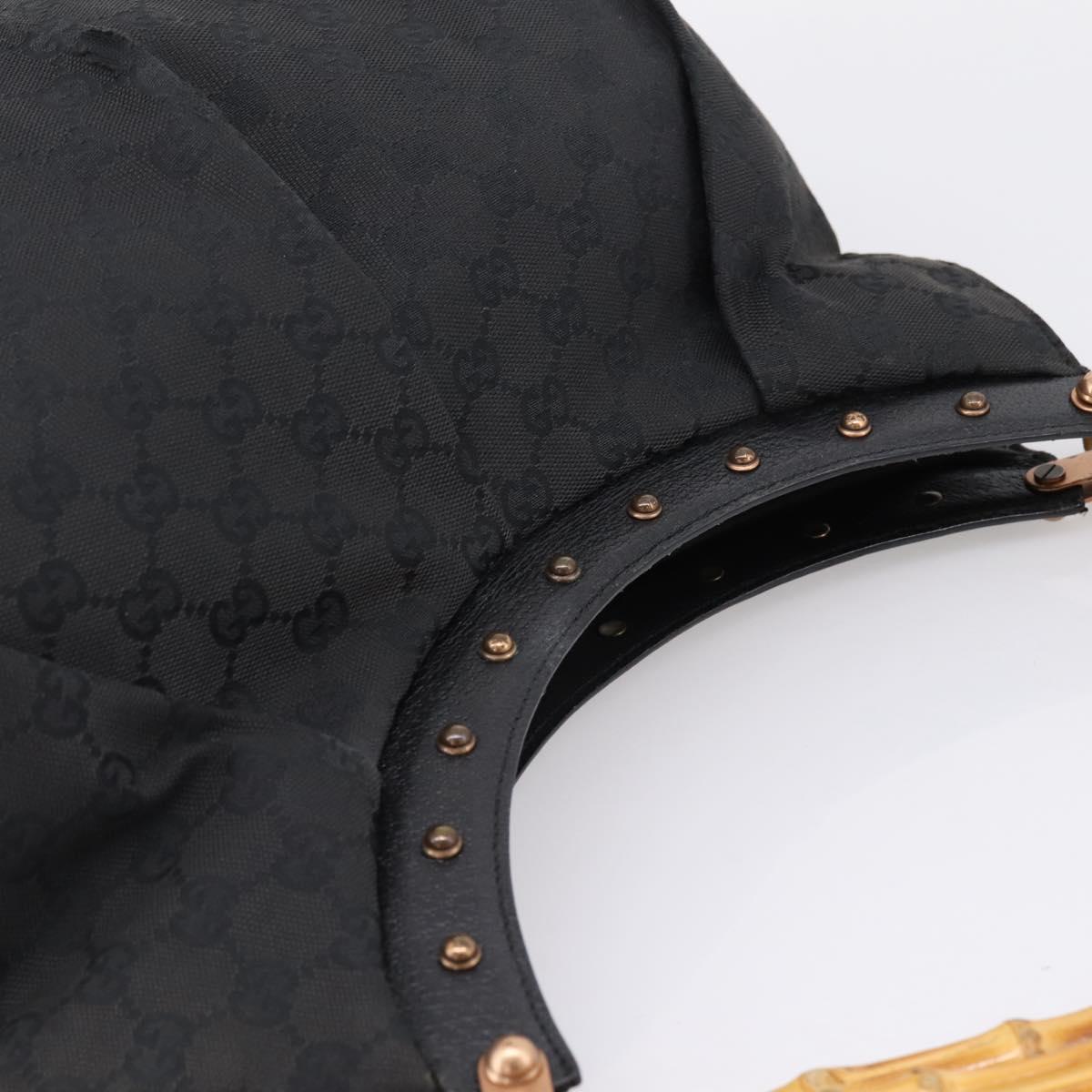 GUCCI GG Canvas Bamboo Shoulder Bag Black 124293 Auth 209550
