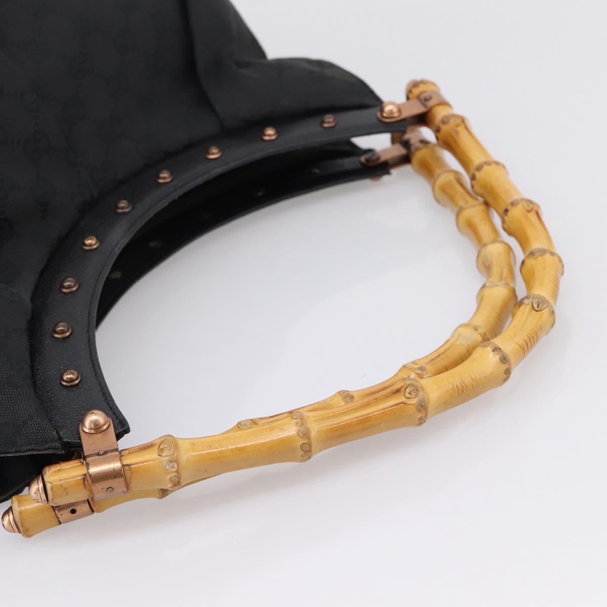 GUCCI GG Canvas Bamboo Shoulder Bag Black 124293 Auth 209550